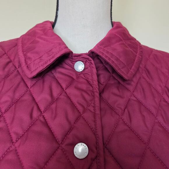 EUC LL Bean Women's M Quilted Lined Long Sleeve Snap Front Jacket Burgundy - Picture 3 of 16